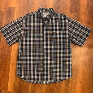Men’s Carhartt Short Sleeve Button Down Plaid Cotton Shirt Size Large